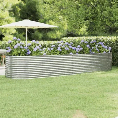 Image de Pot de fleurs – Argenté – Acier revêtu par poudre – Résistant aux intempéries – 396 x 100 x 68 cm