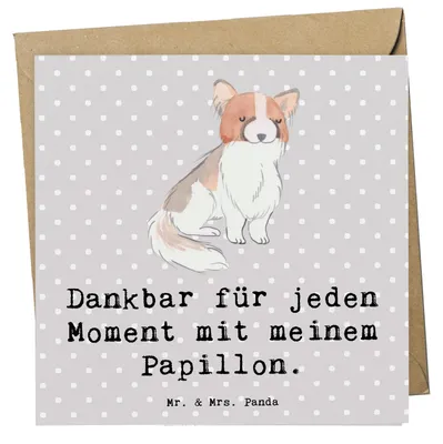 Produktbild von Mr. & Mrs. Panda Grußkarte Papillon Moment - Grau Pastell - Geschenk, Kontinentaler Zwergspaniel, Klappkarte, Glückwunschkarte, anlasskarte, doppelkarte, faltkarte