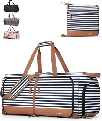 Image de Sac de voyage pliable à rayures bleues, 120 L, pour femme