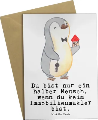 Produktbild von Mr. & Mrs. Panda Glückwunschkarte Immobilienmakler Herz - Weiß - Geschenk, Ausbildung, Grußkarte, hochzeitskarten, Spruch, dankeskarten, weihnachtskarten, Immobilienbüro