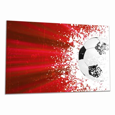Produktbild von Wallario Herdabdeckplatte aus Glas, Größe 80 x 52 cm 1-teilig, Motiv Fußball - Splashing Design in rot