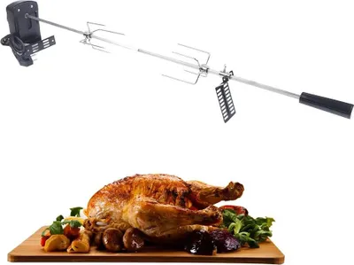 Image de Kit rotissoire électrique BBQ, à piles, gris, broche de 120 cm pour grillades en plein air