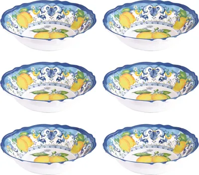 Produktbild von 6er Set Suppenteller SORRENTO Zitronen D. 19cm weiß blau gelb Melamin Easy Life