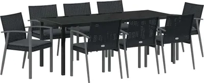 Produktbild von Garten Essgruppe 9 pcs Schwarz und Grau PE-Rattan