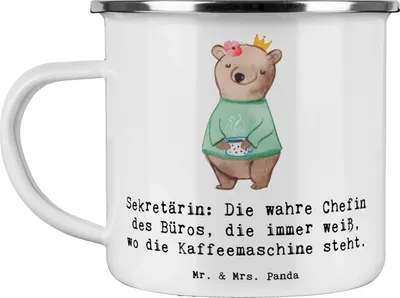 Produktbild von Mr. & Mrs. Panda Teetasse Sekretärin Chef - Weiß - Geschenk, Berufe, Pott, Ansprechpartner, Chefetage, Beruf, becher emaille, Tasse, Campingbecher, Geschenke mit Herz