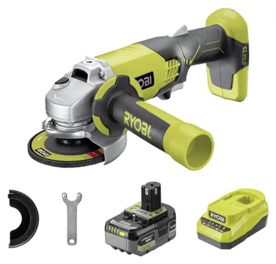 Productafbeelding van RYOBI 18V ONE+ accu-haakse slijper, 115 mm schijfdiameter, inclusief 4,0 Ah accu