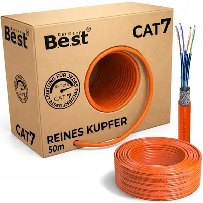 Produktbild von B.E.S.T. CAT 7 Netzwerkkabel 50 m Simplex S/FTP 10 Gbit/s 1000 MHz Kupfer LSZH Schwarz