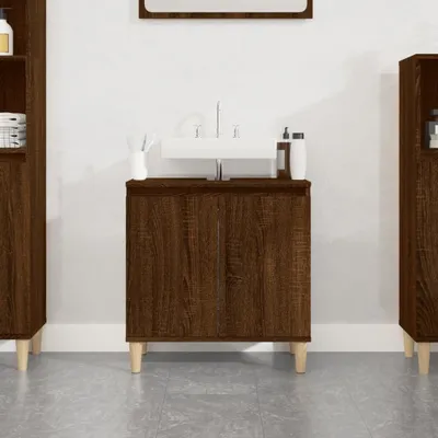 Image de The Living Store Armoire sous lavabo brun imitation chêne 58x33x60 cm