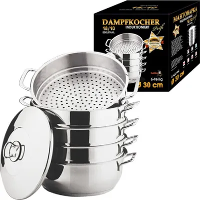 Produktbild von Dampfkocher, Mantowarka, Gardampfkochtopf Set aus 18/10 Edelstahl (Optional 24/26/28/30cm) / Mantykocher, Biodampfkocher / Induktion (30cm) 6090-30