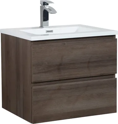 Produktbild von Badplaats Badmöbel Set mit Waschbecken und Unterschrank Angela 60 x 48 cm Braun Eiche - Waschbeckenunterschrank mit Soft-Close und Waschbecken, Vorgemontiert