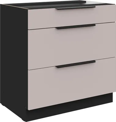 Produktbild von Küchen Unterschrank 80 cm Küche ARONA Kaschmir beige matt + Schwarz matt Soft-Close Küchenzeile Küchenblock