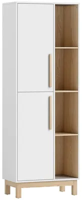 Immagine prodotto di Libreria con 4 ripiani e 2 ante | Colore: bianco e marrone | Dimensioni: 62,5 x 35 x 176 cm