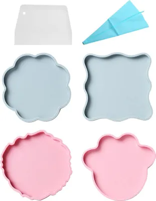 Image de 2 paquets de moules à plateaux en résine silicone, Moules Créatifs En Résine Epoxy Pour Supports Miroir, Grands Moules En Silicone Pour Plateau De Serviets En Résine, Moulage En Résine, Résine synthétique