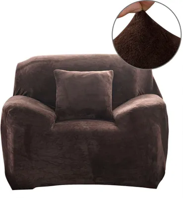 Produktbild von Elastischer Sofabezug Sofa-Überwürfe Thick Velvet Sofahusse Couchhusse Plüsch Sofa Schonbezüge Möbel Protector(Braun, 1 Sitzer (90-140cm))