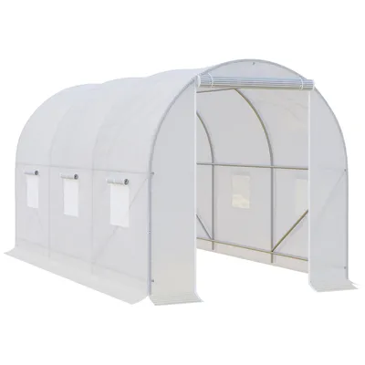 Image de Outsunny Serre de Jardin Tunnel Surface Sol 7 m² 3,5L x 2l x 2H m châssis Tubulaire renforcé 18 mm 6 fenêtres Blanc