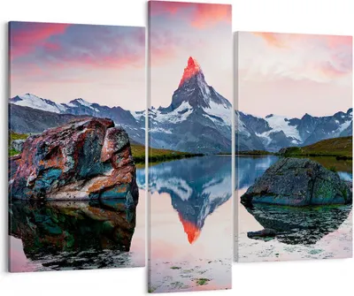 Produktbild von Bild auf Leinwand - Leinwandbild - Berge Felsen Wasser - 95x80cm - Wand Bild - Wanddeko - Wandbilder - Leinwanddruck - Bilder - Kunstdruck - Wanddekoration - Leinwand bilder - Wandkunst - CB95x80-3892