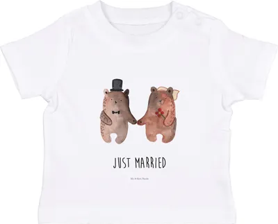 Produktbild von Mr. & Mrs. Panda Organic Baby Shirt Bär Heirat 12. - 18. Monat - Weiß - Geschenk, Verheiratet Heirate Hochzeit Hochzeitsgeschenk Hochzeitspaar, Öko T-Shirt, Oberteil, Top