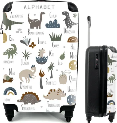 Produktbild von MuchoWow® Koffer Handgepäck Trolley Rollkoffer Kleine Reisekoffer mit 4 Rollen - Dinosaurier - Tyrannosaurus - Jungen - Mädchen - Kinder - Cabin Size < 55x40x23 cm & 55x40x20 cm - Kinderkoffer - Kabinenkoffer - Boardgepäck - Reise-Box - Reisekoffer - Reisegepäck - Koffer mit Bild - Trolley für Kinder