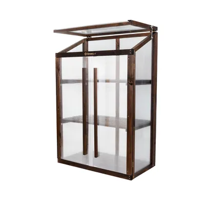 Obrázek produktu pro QLS Mini skleník na balkon dřevo a polykarbonát 80x42x121 cm tmavý 11264