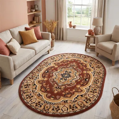Immagine prodotto di Tappeto Tapiso modello ATLAS, forma ovale, motivo a medaglione, classico, color marrone, ideale per il soggiorno, dimensioni 180 x 250 cm