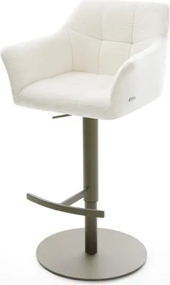 Produktbild von DELIFE Barstuhl Yulo-Flex Bouclé Soft Beige Drehfuß höhenverstellbar Metall Titanfarben