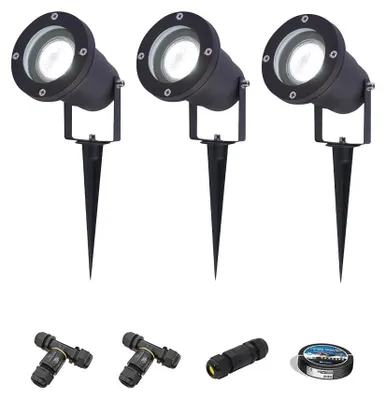 Produktbild von hoftronic LED Gartenstrahler 4W 345lm 6500K Schwarz IP65 3er Set