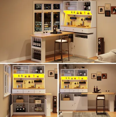 Image de Armoire de cuisine Sweiko (137x45x178 cm), buffet de cuisine haut, buffet polyvalent, armoire à snacks, armoire à table, bureau, armoire de rangement avec deux portes et trois tiroirs, blanc