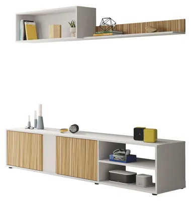 Image de Habitdesign, ensemble de meubles pour salon, meuble TV moderne, système modulaire flexible
