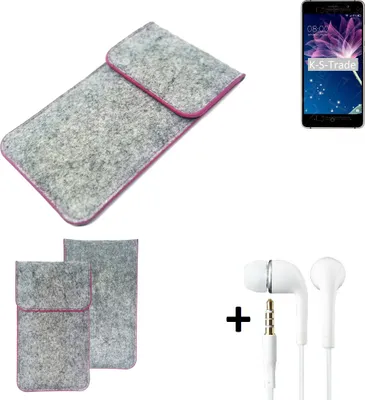 Produktbild von K-S-Trade Handy Schutz Hülle kompatibel mit Doogee X10S Schutzhülle Handyhülle Filztasche Pouch Tasche Case Sleeve Filzhülle hellgrau pinker Rand