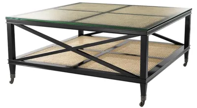 Image de Casa Padrino Table basse de luxe Noir / Naturel 100 x 100 x H. 46 cm - Édition limitée