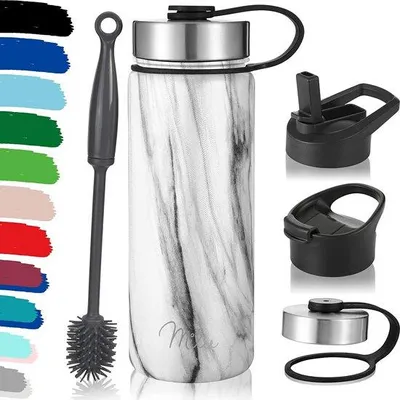 Produktbild von Famanu Wasserflasche Edelstahl Vakuumisoliert - 500ml, Doppelwandige Metallflasche, Für warme, kalte & kohlensäurehaltige Getränke (Marmor, 500ml)