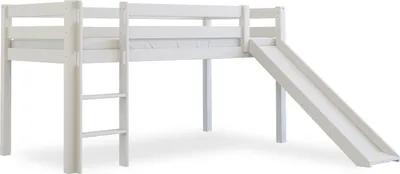 Produktbild von Bubema Sam Kinder Hochbett, Buche oder ohne Rutsche, natur oder weiß lackiert, Ausführung: Mit Rutsche, Farbe: Weiß lackiert