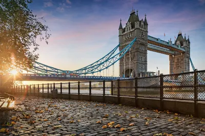 Produktbild von Muralo Fototapete Architektur 400 (B) x 280 (H) cm Vliestapete Wand Tapete London Brücke Himmel Herbst Blätter Wohnzimmer Schlafzimmer moderne Wandbild Abstraktion Wand Dekoration