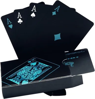 Imagen del producto de Cartas de plástico, color negro, 54 cartas (52 + 2 comodines), resistentes al agua, ideales para poker y juegos