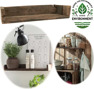 Produktbild von IB Laursen Holz Ziegelform Wandregal 60cm Industrial Braun Küchenregal Bücherregal Wandboard