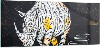 Produktbild von Bilder auf glas - Nashorn modern - 100x40cm - Glasbilder - Wandbilder - Kunstdruck - zum Aufhängen bereit - Wanddekoration aus Glas - Glas Bilder - Wandbild auf Glas - Einteilig - GAB100x40-3706
