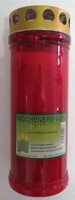 Produktbild von Wochenbrenner mit Golddeckel in rot , Grabkerze, Brenndauer bis zu 7 Tage