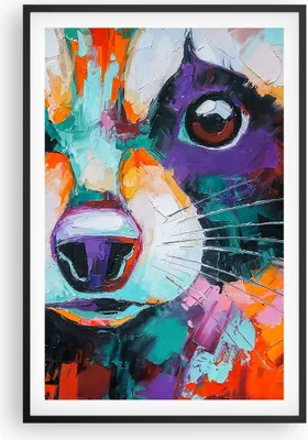 Produktbild von Gerahmtes Poster - Schwarzer Rahmen - Waschbär Bunt Öl - 61x91,5 cm - Wand Bild - Wanddeko - Wandbilder - Kunstposter - Wandposter - Bilderrahmen - Bilder - Kunstdruck Wanddekoration - P2BPA61x91-4565