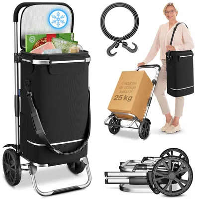 Image de ELONEO Chariot d'achat pour escaliers avec compartiment réfrigéré XXL, chariot d'achat pliable, chariot d'achat réglable en hauteur, réflecteurs, sac amovible 43 L, Hackenporsche (Trolley pour escaliers Cool)