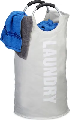 Produktbild von Relaxdays faltbarer Wäschekorb, mit Henkel, leicht, tragbar, 60 l Volumen, runder Wäschesammler, HxØ: 70 x 38 cm, weiß