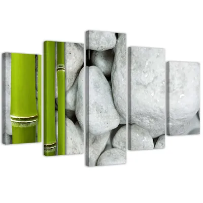 Produktbild von 5-teiliges leinwandbild zen-komposition mit steinen und bambus 150x100 cm Feeby grau wandbild bereit zum aufhängen