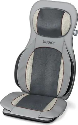 A gray and beige massage seat cushion is shown against a white background.