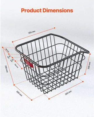 Obrázok produktu pre Košík na bicykel, robustný nosič z kovového drôtu s reflexnými prvkami a vodotesným obalom, trvalé úložné riešenie na upevnenie na zadnú časť väčšiny bicyklov
