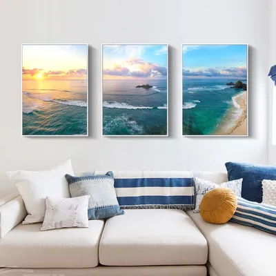Produktbild von TPFLiving Kunstdruck LW-437 (OHNE RAHMEN) Poster - Leinwand - Wandbild - Hochauflösender Giclée-Druck, langlebig und hochwertig -  Romantische Küstenlandschaft - Sonnenuntergang, Strand und Meer -  - Größe: 21x30cm