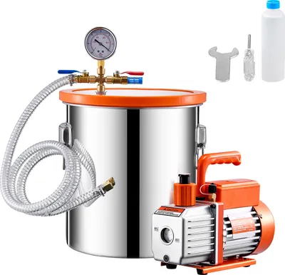Produktbild von SucceBuy 5 Gallonen Vakuumkammer & 3,5 CFM Pumpensatz, Edelstahl, Entgasungskammer mit Acryldeckel, Öl, Schlauch für Harz und Epoxide