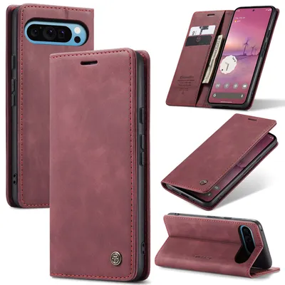 Produktbild von Hülle für Google Pixel 10 Pro XL Retro Kunstledertasche mit Standfunktion Schutzhülle Rot