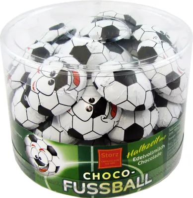 Produktbild von 50er SET Choco-Fußbälle, lose in Dose 625 g (50 Stk. à je 12,5 g) / Schokolade Fußbälle Fußball Figur