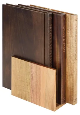 Productafbeelding van Snijplank set van 3 met houder, boekdesign van hout