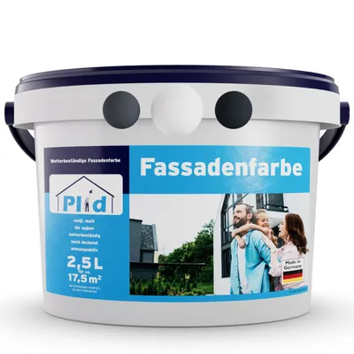 Produktbild von Plid Fassadenfarbe Weiß 2,5l , für ca. 30m² / Außenfarbe Fassadenwetter, Mauerfarbe, Hausfarbe Fassade