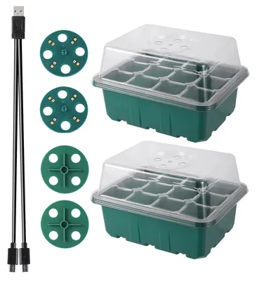 Image de Plateau de semis, éclairage pour plantes, aération réglable, 2 lampes, 12 alvéoles